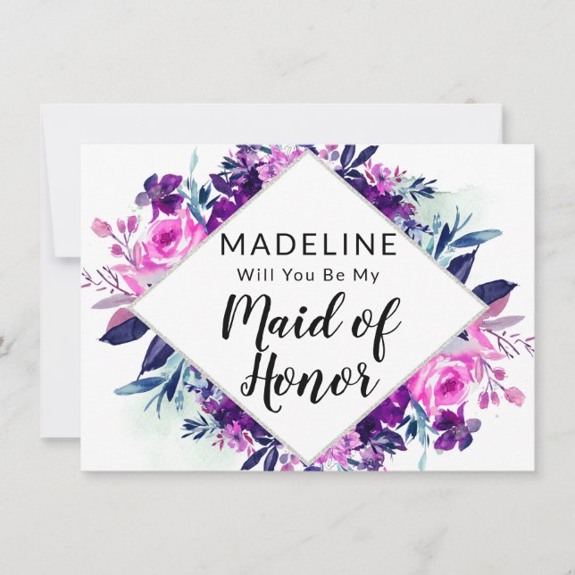 Tarjeta de propuesta de doncella de honor floral e (Anverso)