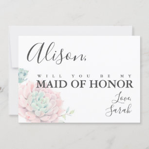 Tarjeta de propuesta de doncella de honor rosa