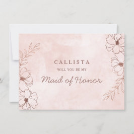 Tarjeta de propuesta de doncella de honor rosa y R