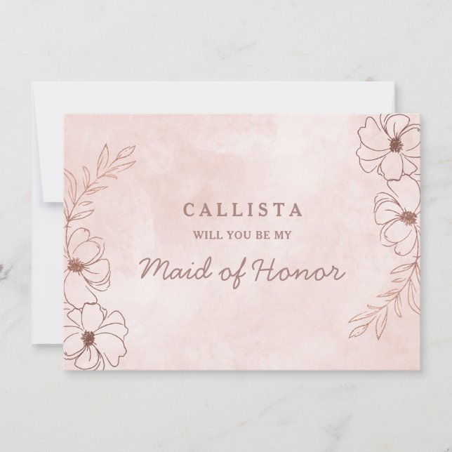 Tarjeta de propuesta de doncella de honor rosa y R (Anverso)