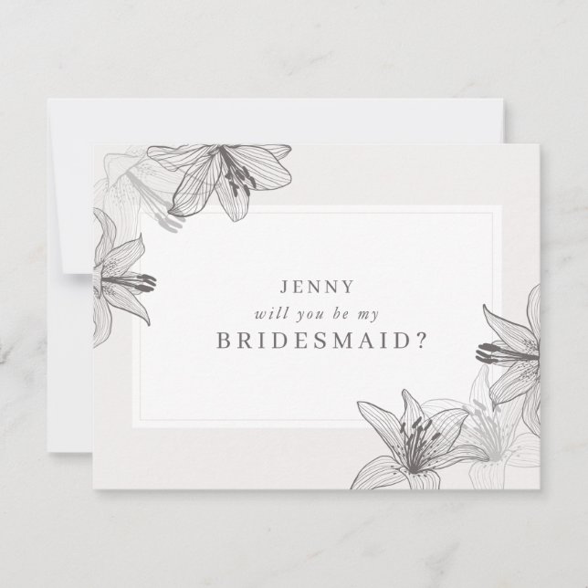 Tarjeta de propuesta de Floral Lilies Bridesmaid (Anverso)