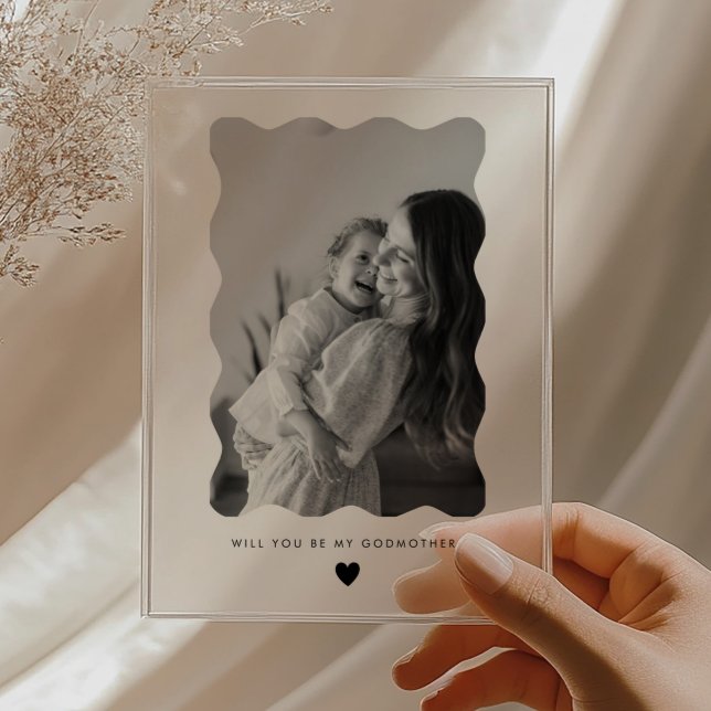 Tarjeta de propuesta de foto ondulada para ser mi  (Zazzle Will You Be My Godmother Wavy Photo Proposal Card Acrylic Invitations)