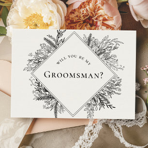 Tarjeta de propuesta de Groomsman de verde blanco