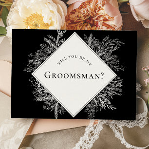 Tarjeta de propuesta de Groomsman de verde negro y