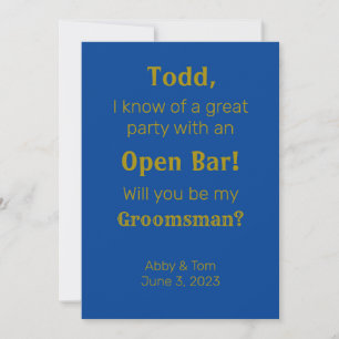 Tarjeta de propuesta de Groomsman Funny Gold Blue