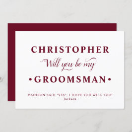 Tarjeta de propuesta de Groomsman Minimalista blan