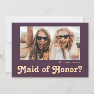 Tarjeta de propuesta de honor retro de foto morada