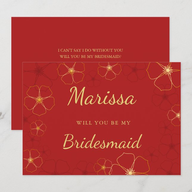 Tarjeta de propuesta de la Bridesmaid con flores d (Anverso / Reverso)