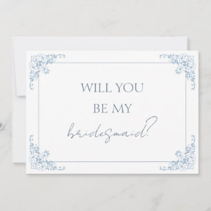 Tarjeta de propuesta de la dama de honor azul y bl