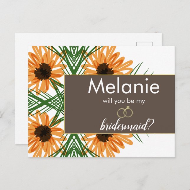 Tarjeta de propuesta de la dama de honor dibujada  (Anverso / Reverso)