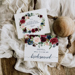 Tarjeta de propuesta de la dama de honor floral de<br><div class="desc">Haz la pregunta con esta preciosa carta! Edite fácilmente el nombre y el mensaje en la parte posterior - ¡luego añada al carrito! Ver toda la colección de la Marina de Borgoña para más artículos a juego!</div>
