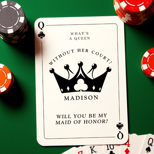 Tarjeta de propuesta de la Reina de Clubes de Póqu (Queen of Clubs Poker Bridesmaid Proposal Card
)