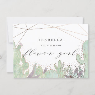 Tarjeta de propuesta de niña de flores geo de cact