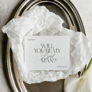 Tarjeta de propuesta de padrino de boda blanca ele
