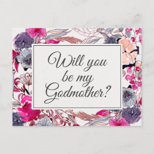 Tarjeta de propuesta de padrino floral rosa