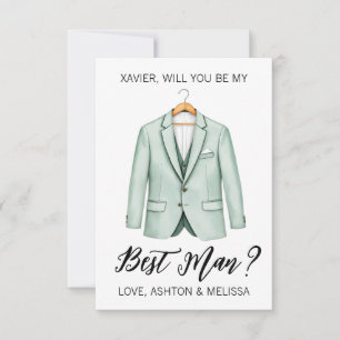 Tarjeta de propuesta de padrino, traje azul