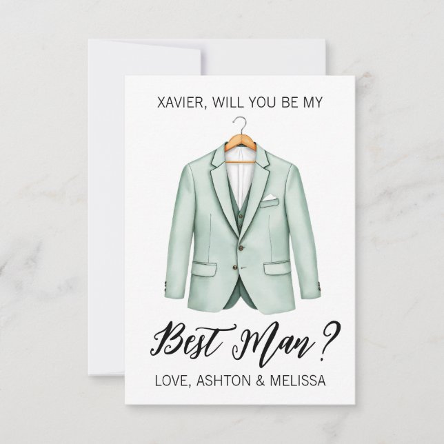 Tarjeta de propuesta de padrino, traje azul (Anverso)