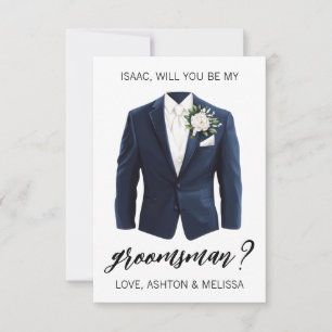 Tarjeta de propuesta de padrino, traje azul marino