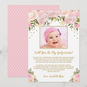 Tarjeta de propuesta de padrinos florales rosados