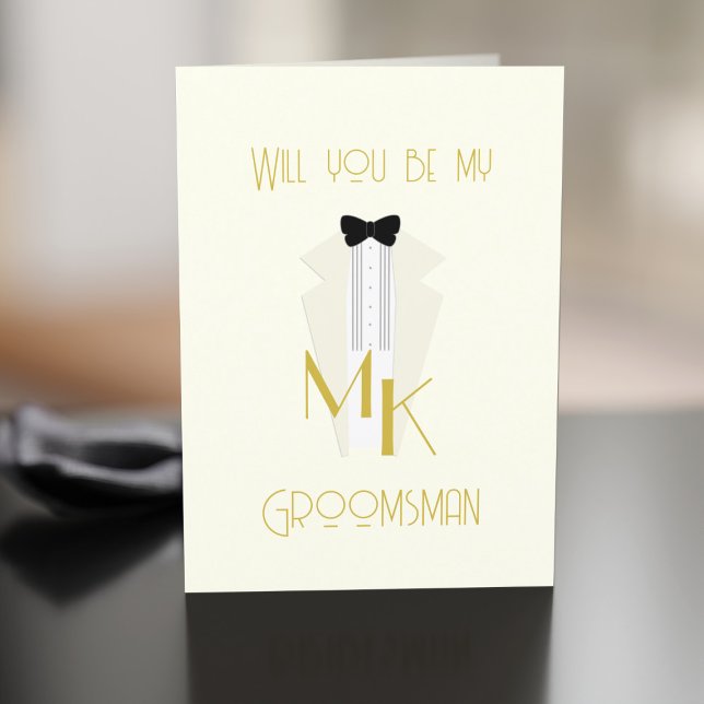 Tarjeta de propuesta de partido de novias para pet (Perfect Groomsman Card if  having a 1920s style Gatsby Wedding. Just add your proposal message)