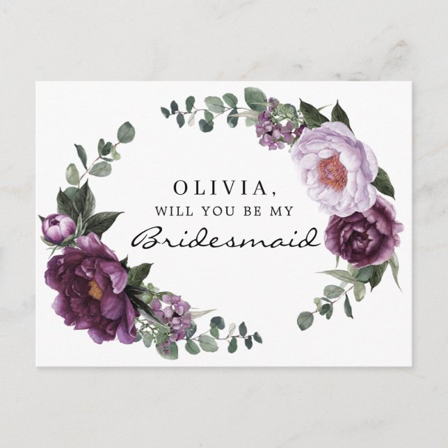 Tarjeta de propuesta de Plum Peonies Bridesmaid (Anverso)