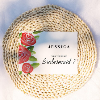 Tarjeta de propuesta de Red Rose Floral Bridesmaid