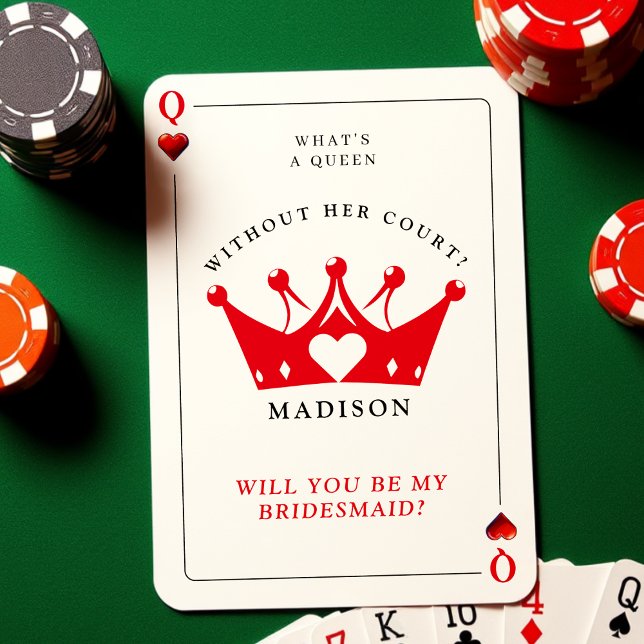 Tarjeta de propuesta de Reina de Corazones de Póqu (Queen of Hearts Poker Bridesmaid Proposal Card
)