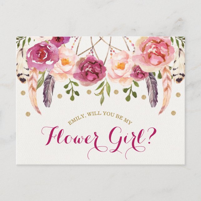 Tarjeta de propuesta floral Be My Flower Girl Rust (Anverso)