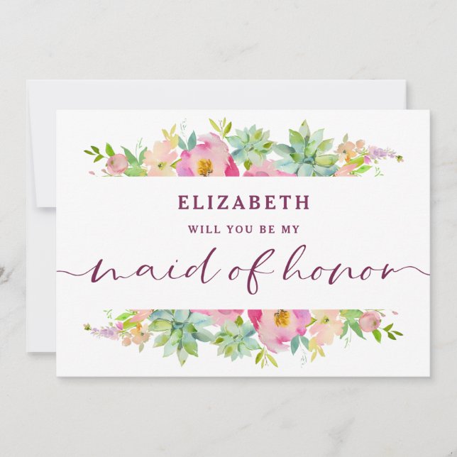 Tarjeta de propuesta floral de doncella de honor d (Anverso)