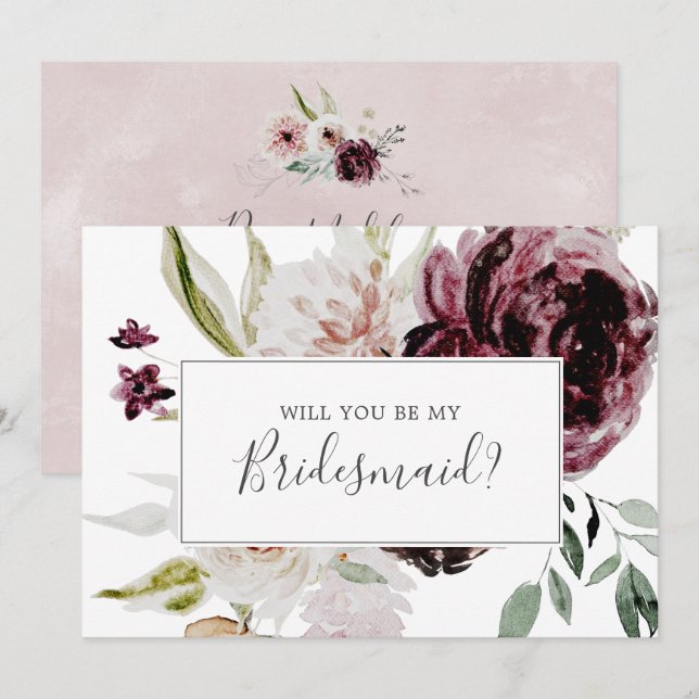 Tarjeta de propuesta Floral Romance Bridesmaid (Anverso / Reverso)