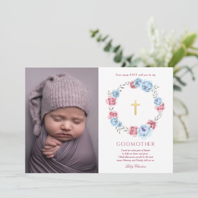 Tarjeta de propuesta Floral Wreath Photo Godwoman (Anverso de pie)