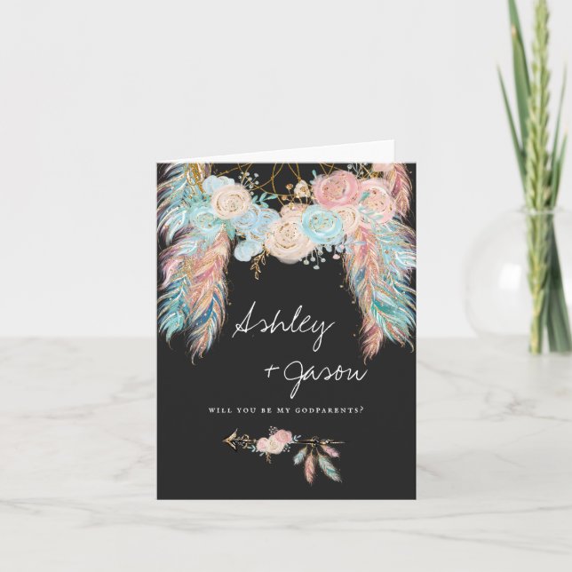 Tarjeta de propuesta Godparent | Boho Dreamcatcher (Anverso)
