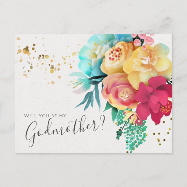 Tarjeta de propuesta Gold Splatter Floral Godwoman (Anverso)