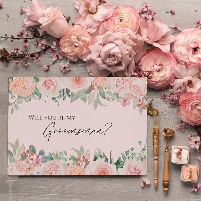 Tarjeta de propuesta Groomsman Boda rosa floral de (Subido por el creador)