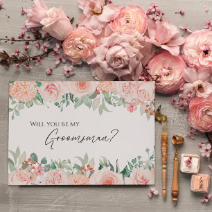 Tarjeta de propuesta Groomsman de Boda blanco flor