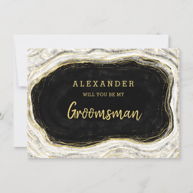 Tarjeta de propuesta Groomsman de Geode Blanco y O (Anverso)