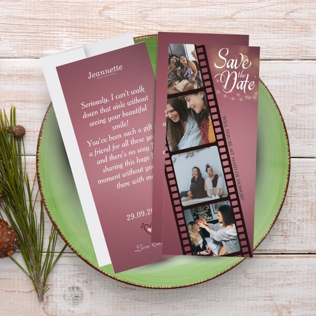 Tarjeta de propuesta Maid of Honor con 4 Collages  (Bridal Party Proposal Cards – Elegant Custom Photo Invite)
