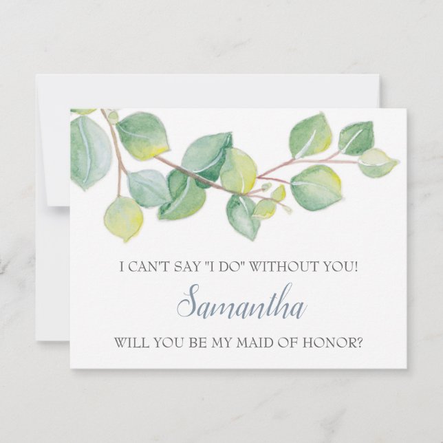Tarjeta de propuesta Maid of Honor, Greenery Eucal (Anverso)