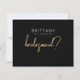 Tarjeta de propuesta moderna de Black + Gold Bride