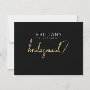 Tarjeta de propuesta moderna de Black + Gold Bride