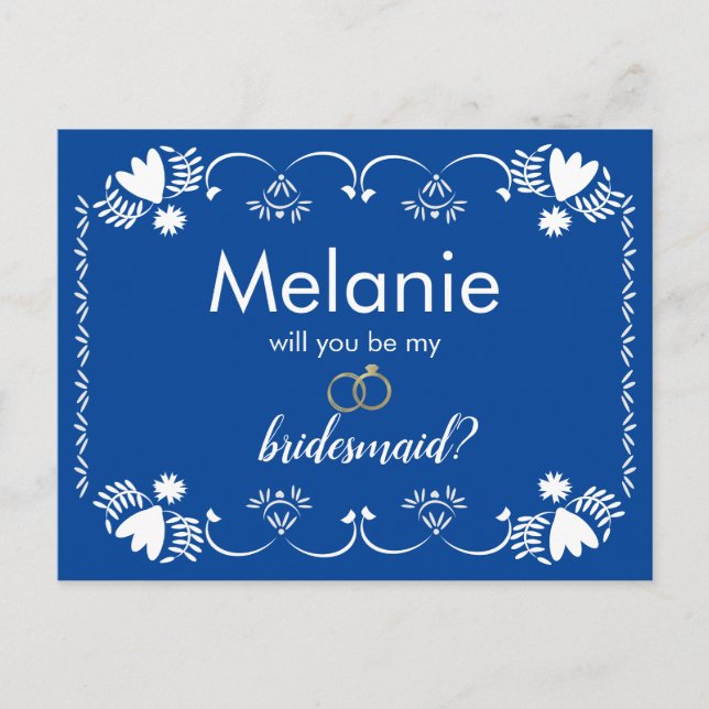 Tarjeta de propuesta Papel Picado Blue Bridesmaid (Anverso)