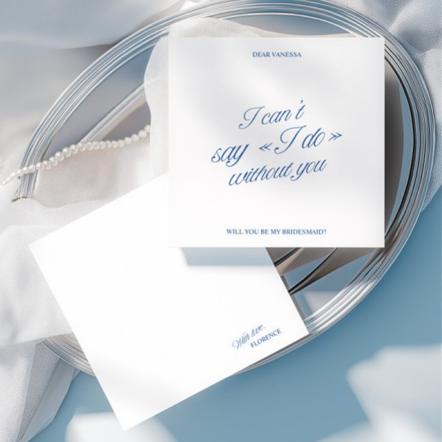 Tarjeta de Propuesta para Damas de Honor Azul y Bl (Elegant Blue & White Bridesmaid Proposal Card)