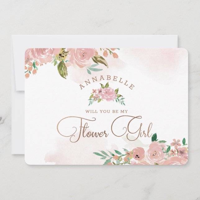 Tarjeta de propuesta para niñas con flores de cose (Anverso)
