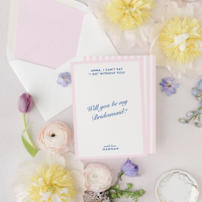 Tarjeta de propuesta retro-moderna de la dama de h (Retro Modern Vintage Pink Bridesmaid Proposal Card)