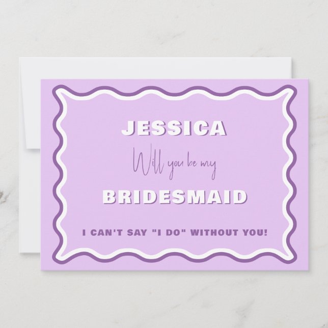 Tarjeta de propuesta Retro Wavy Purple Photo Bride (Anverso)