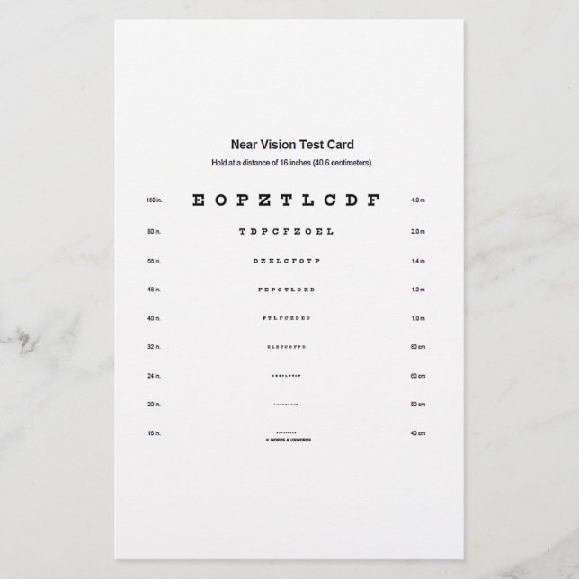 Tarjeta de prueba Near Vision Examen de Acumulació (Anverso)