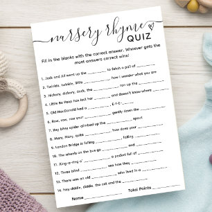 Tarjeta de prueba Rhyme de juegos de Baby Shower