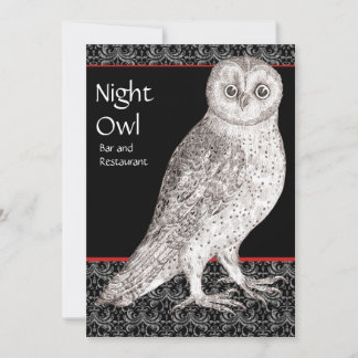 Tarjeta de publicidad de lechuza nocturna o invita