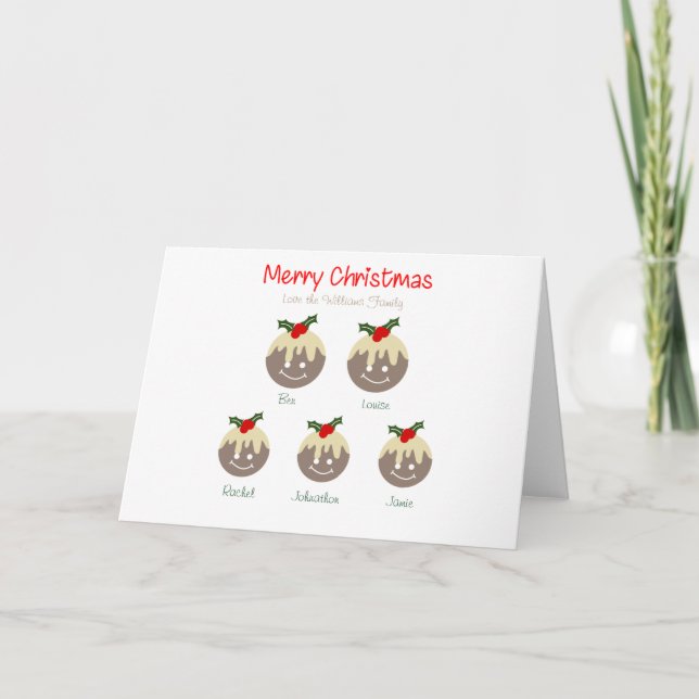 Tarjeta de pudín de Navidades familiares personali (Anverso)