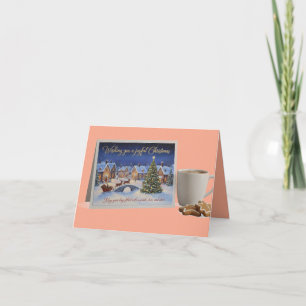 Tarjeta de Pueblo Navideño Acogedor con Chocolate 